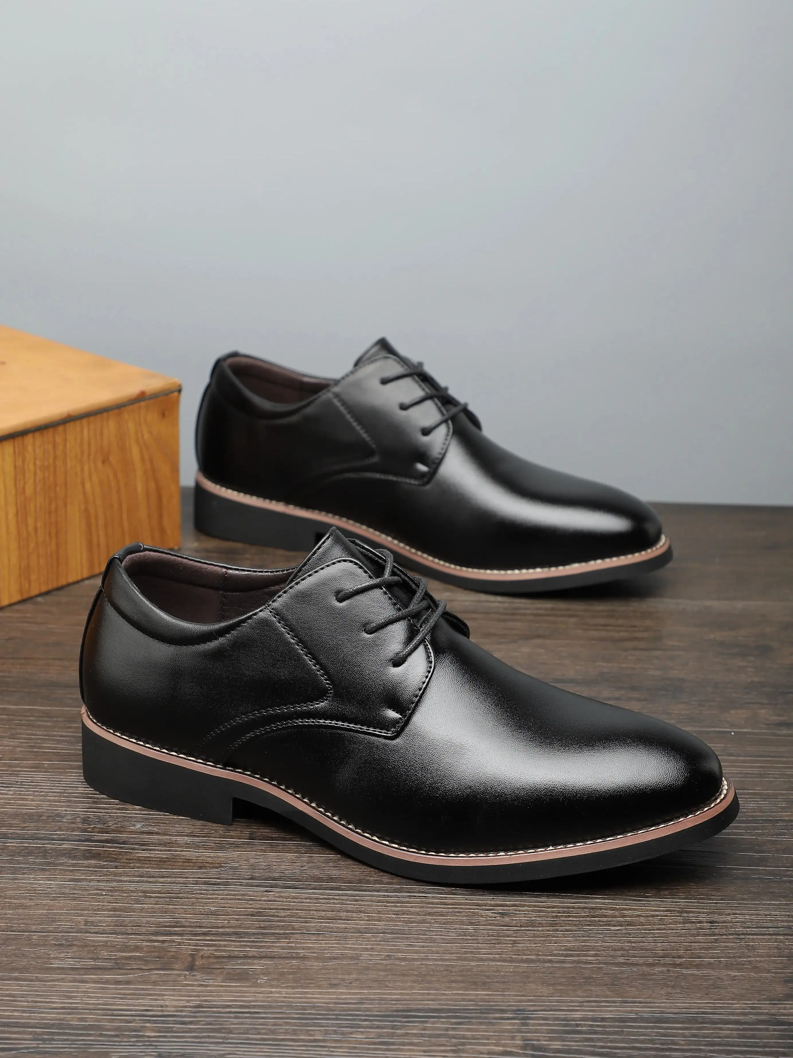 

Men's Derby Shoes with Light Luxury Texture, Black Minimalist Lace-up Business Shoes, The Choice of Workplace Elite