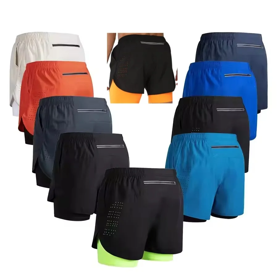 

New men's running double-layer shorts quick-drying fitness 2-in-1 shorts men's sports workout training bodybuilding shorts male
