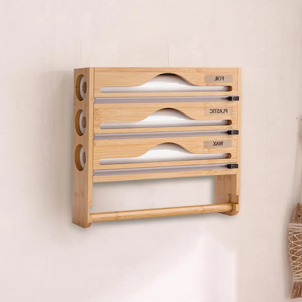 Bamboo Compartment Cling Film Tin Foil Cutter Box With Paper Wall Paper Kitchen Multi Towel Layer Hidden Compartment Scratc P3y0