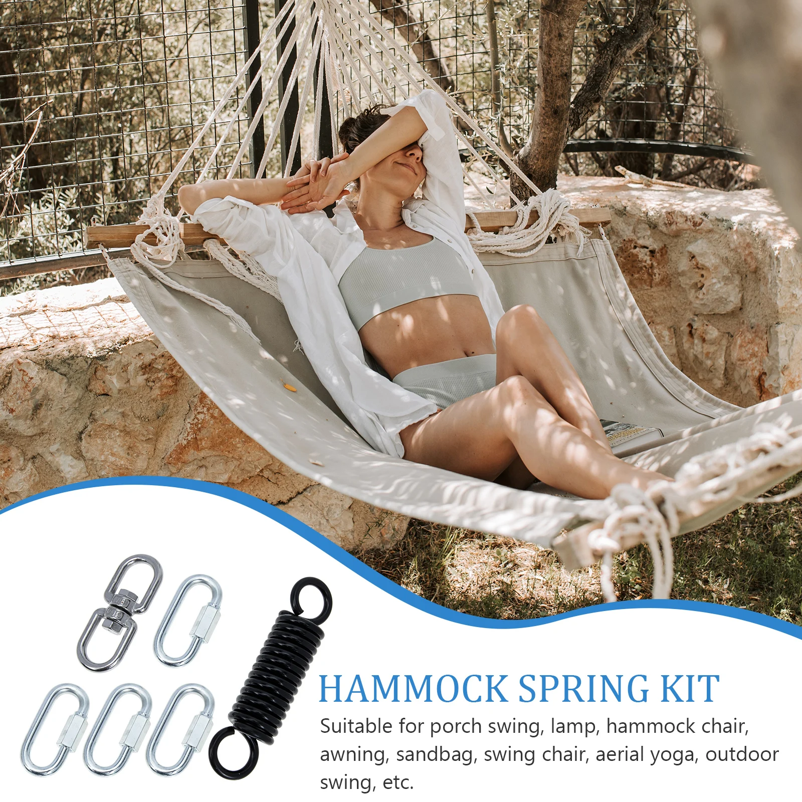 

1 set 1 Set Hammock Chair Spring Kit 360° Rotating Heavy Duty Metal Hanging Rings For Porch Swing, Aerial Yoga, Sandbag, Outdoor
