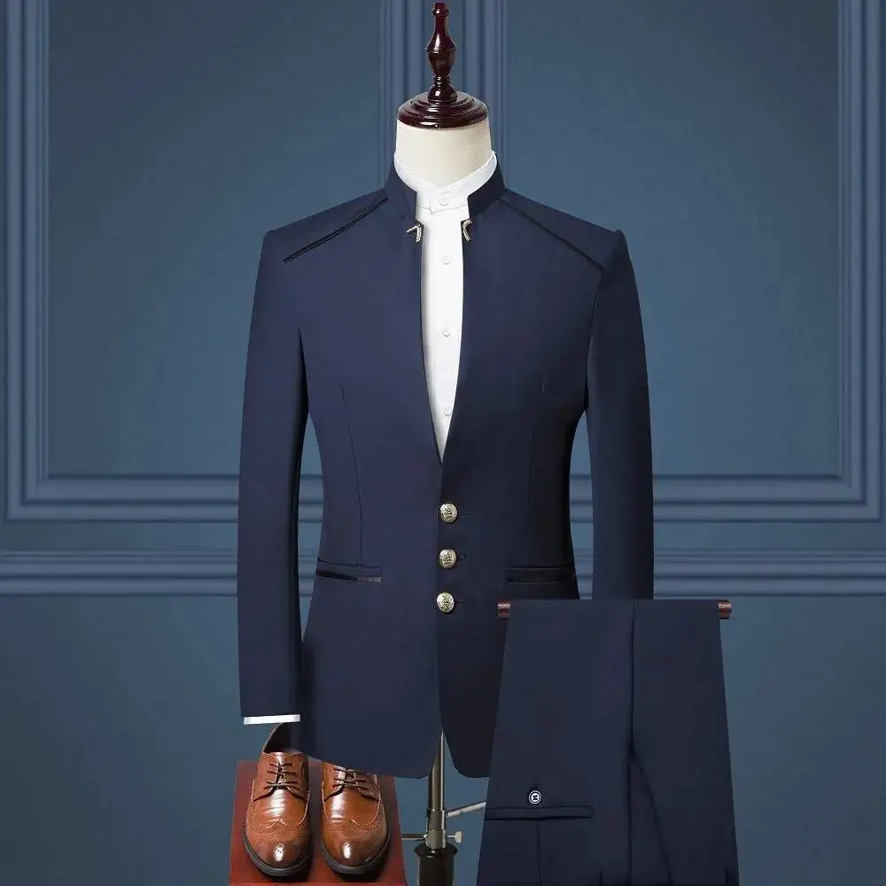 Three 2023 Youth Zhongshan Suit Piece Performance Costume, Chinese Stand Collar Slim Fit Western Costume, Wedding Dress, Tang