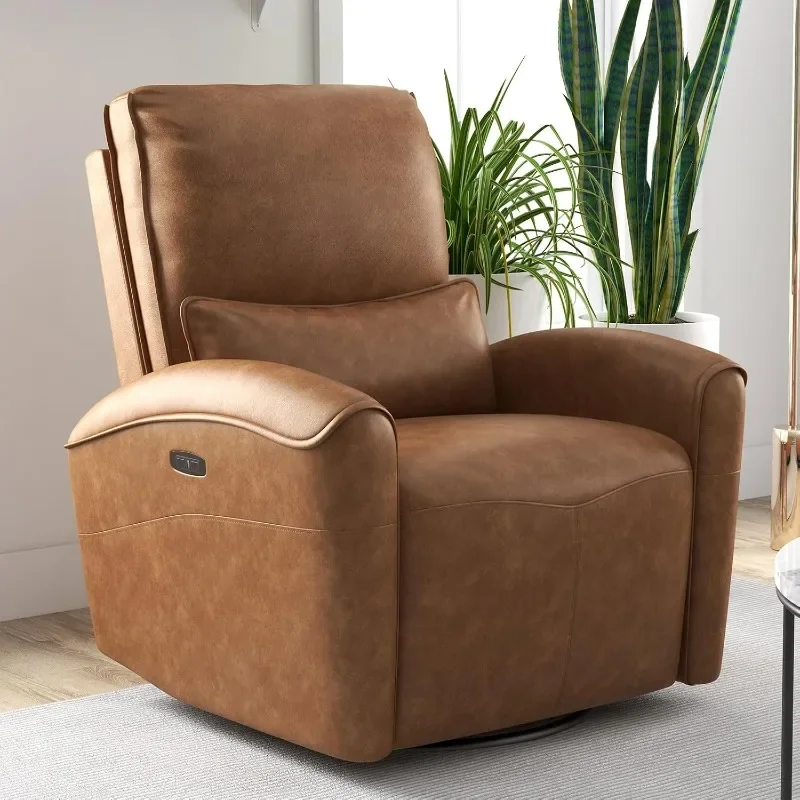 Bonzy Home Power Swivel Rocker Recliner Chair with USB Port Fixed Lumbar Support, Upholstered Glider Chair for Nursery Living