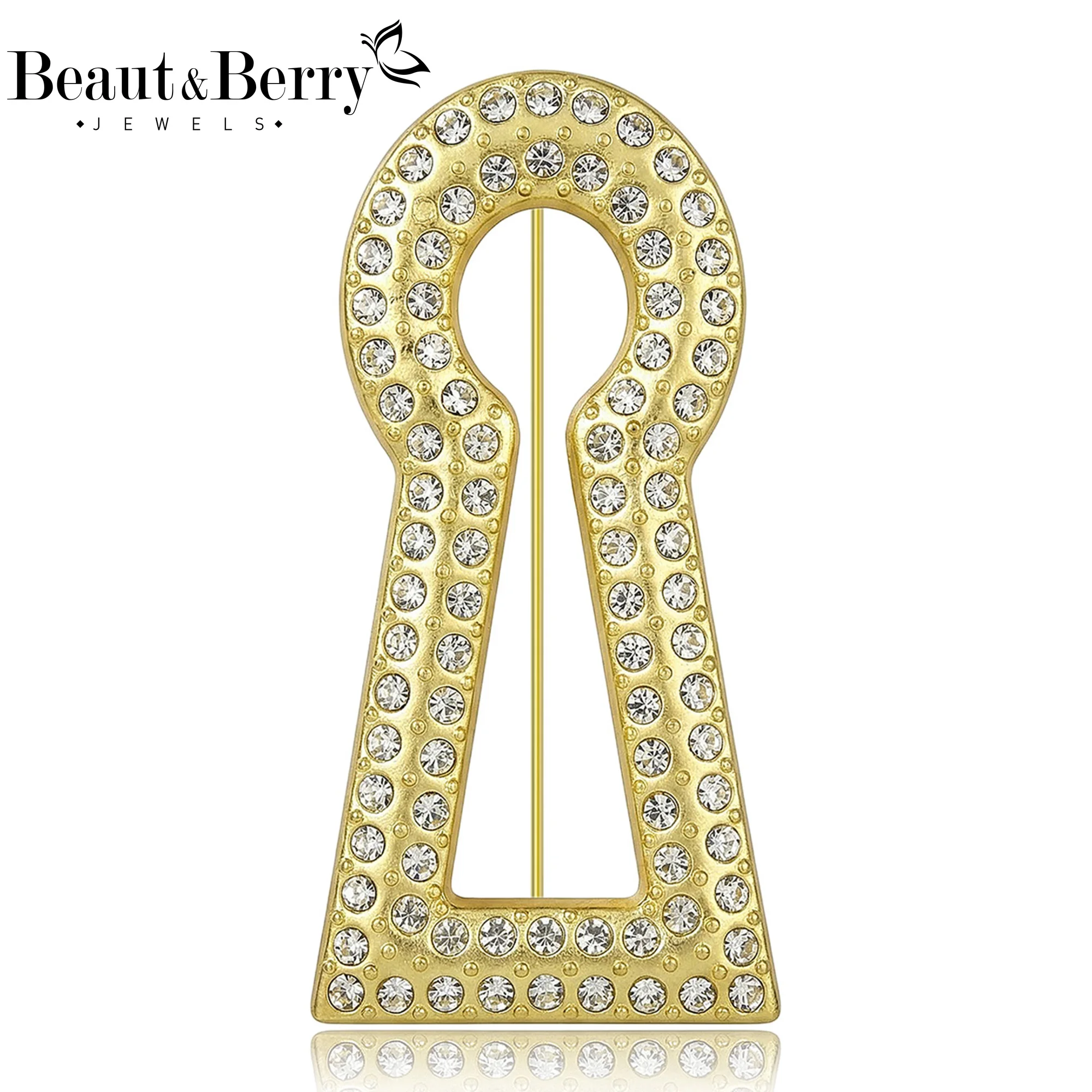 Beaut&Berry Luxury Rhinestone Keyhole Brooches for Women Unisex Creative Pins Casual Party Jewelry Accessories Gifts Decoration