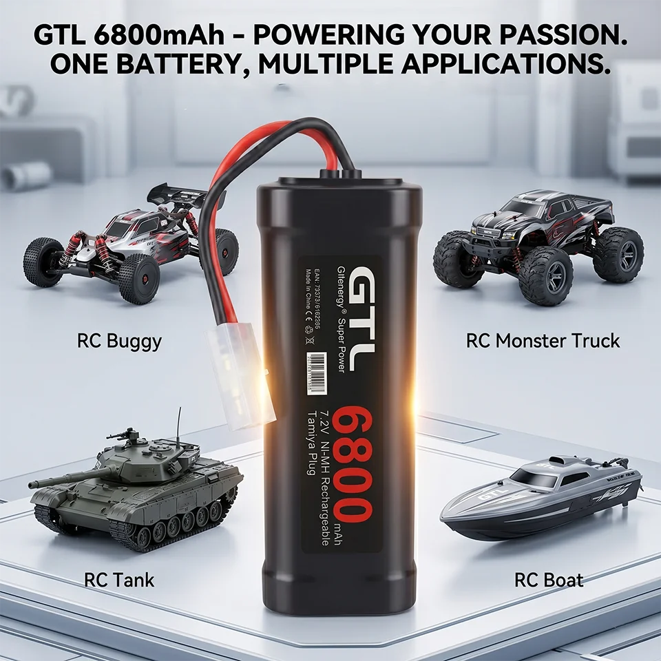 7.2V 6800mAh NiMH Battery Pack Replacement with Tamiya Plug for RC Car Truck Buggy Boat Tank Toys High Capacity Rechargeable