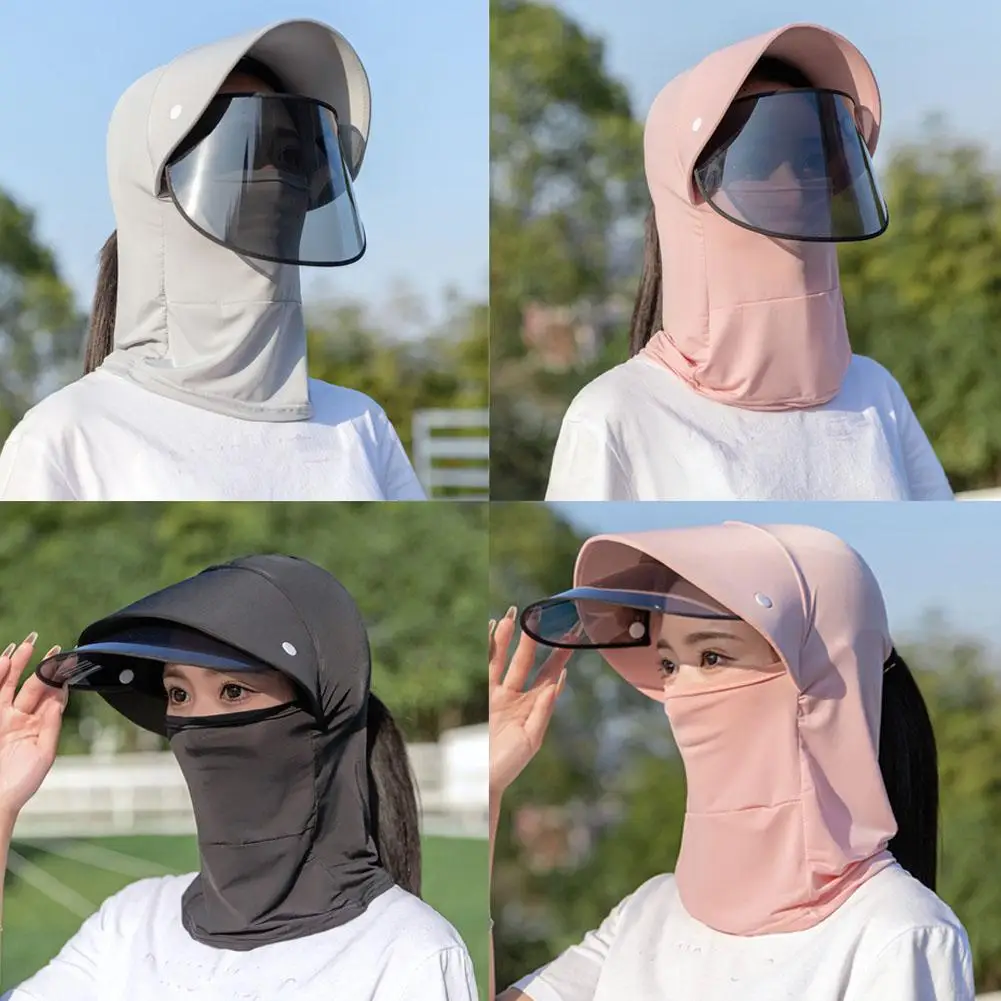 Summer Sunscreen Women Face Cover Hat Detachable Mask Outdoor Worker Neck Protection Sunshade Visors Cycling Anti-UV Cap