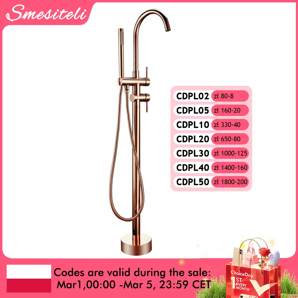 Freestanding Bathtub Faucet Bathroom Tub Shower Diverter Floor Mounted Mixer Tap Brass Rose Gold for Bath Spout With Handshower