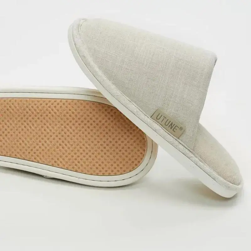 UTUNE Cotton Linen Slippers Autumn Winter Mute Light Soft Sole Flat Home Comfortable Slides Indoor Breathable Warm Outdoor Shoe