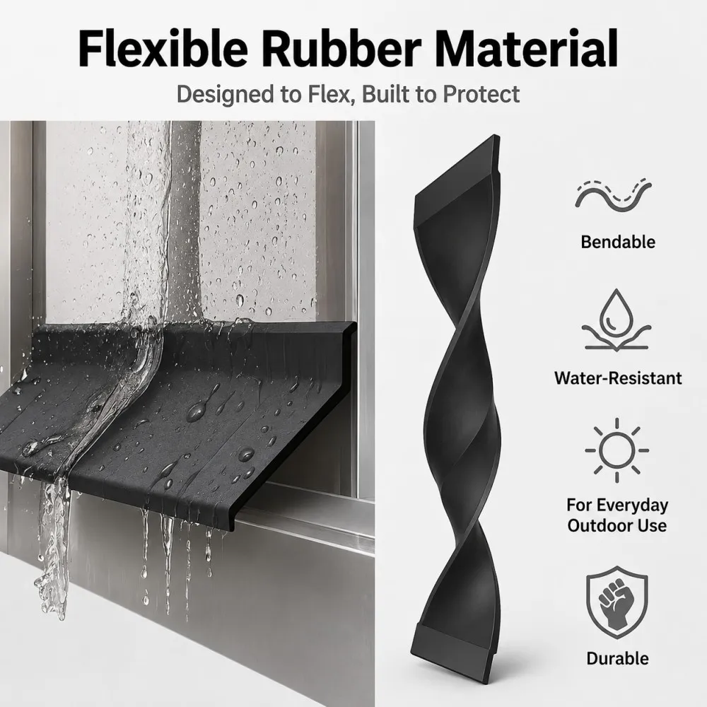 1M Self Adhesive Window Sill Rain Diverter Rubber Waterproof Strip Sloped Design for Sliding Window Balcony Exterior Frame