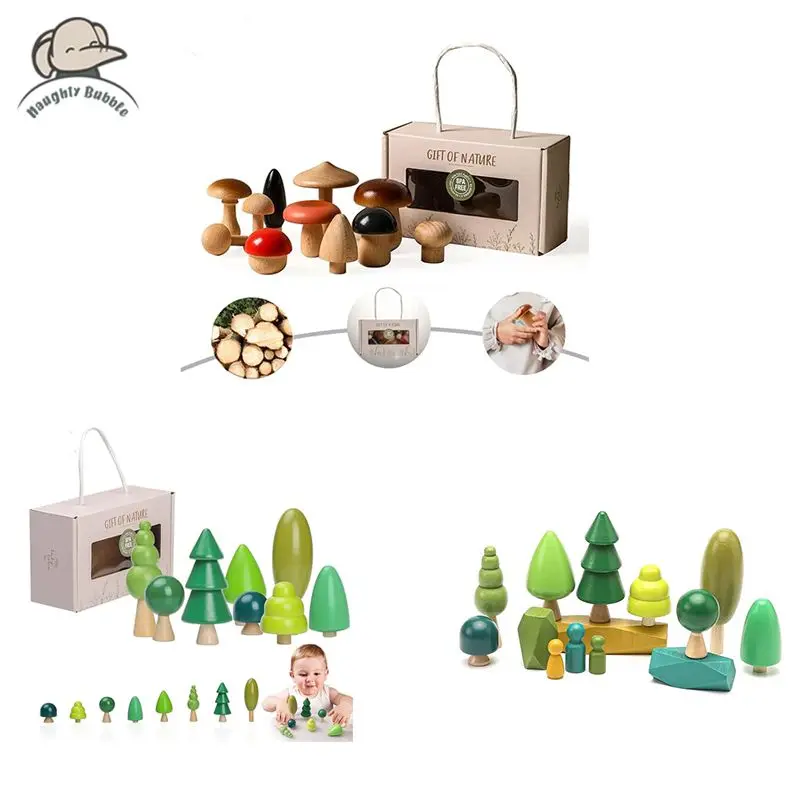 1Set Natural Simulation Tree Wooden Toys for Children Montessori Game Educational Toy Baby Room Decoration Desktop Furnishings