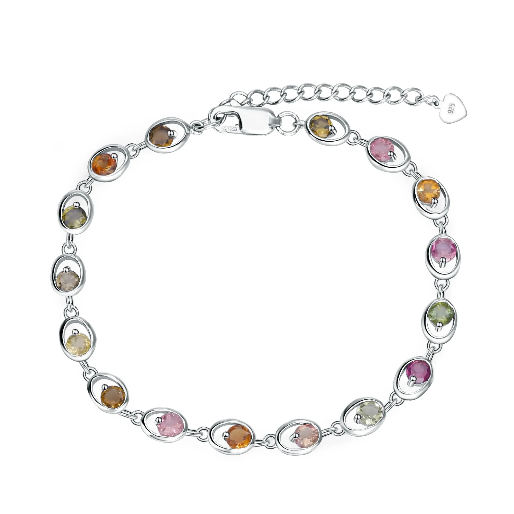 925 Sterling Silver Gemstone Link Bracelet 4.38Ct Natural Tourmaline Bracelets & Bangles For Women Fine Jewelry