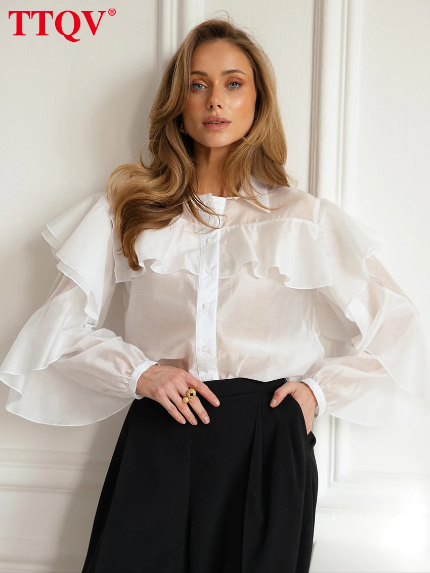 

TTQV Fashion Loose White Women's Shirt 2026 Casual Lapel Long Sleeve Lady Blouse Elegant Classic Solid Top Female Clothing