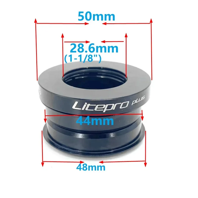 Litepro Folding Bike Stem Headset 44mm CNC Aluminum Alloy Bearing Headset 28.6mm Bicycle Front Fork Steerer Tube Headset 1-1/8