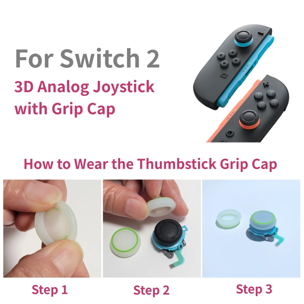 

For Nintend Switch 2 Original 3D Analog Thumbstick Button w Grip Cap for NS2 Replacement Joystick w Cap Game Console Accessories