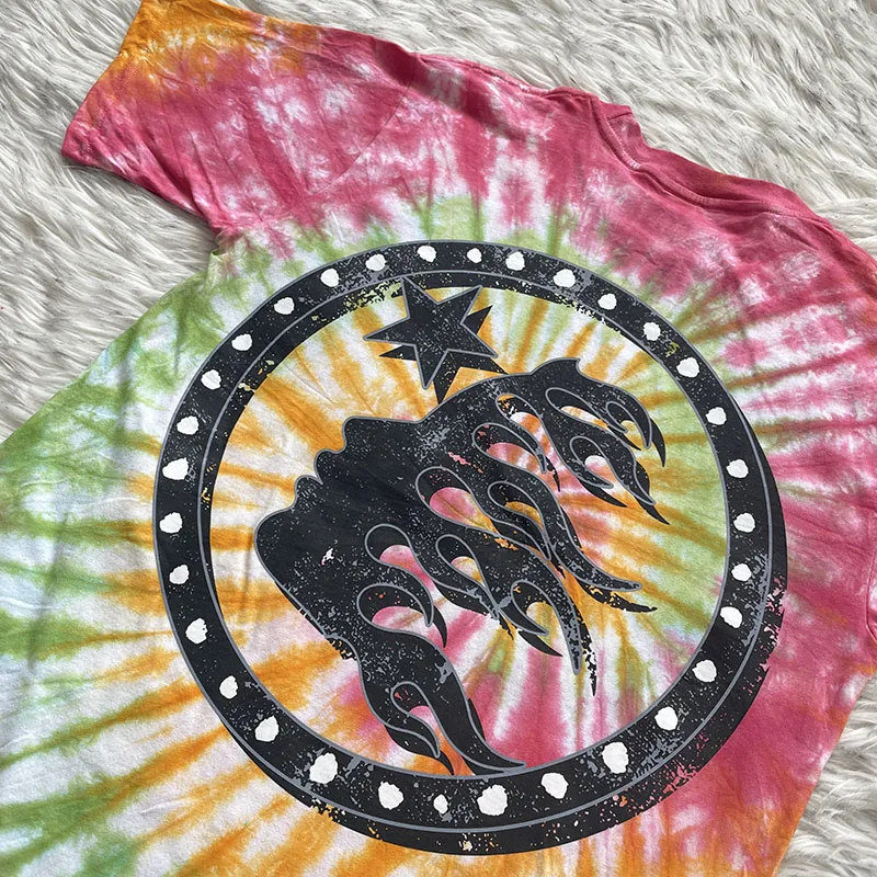 Hellstar Studios Ins Skeleton Head Tie Dye Unisex Short Sleeve T Shirt Youth Fashion Spring 2024 round Neck Basic Style view 3