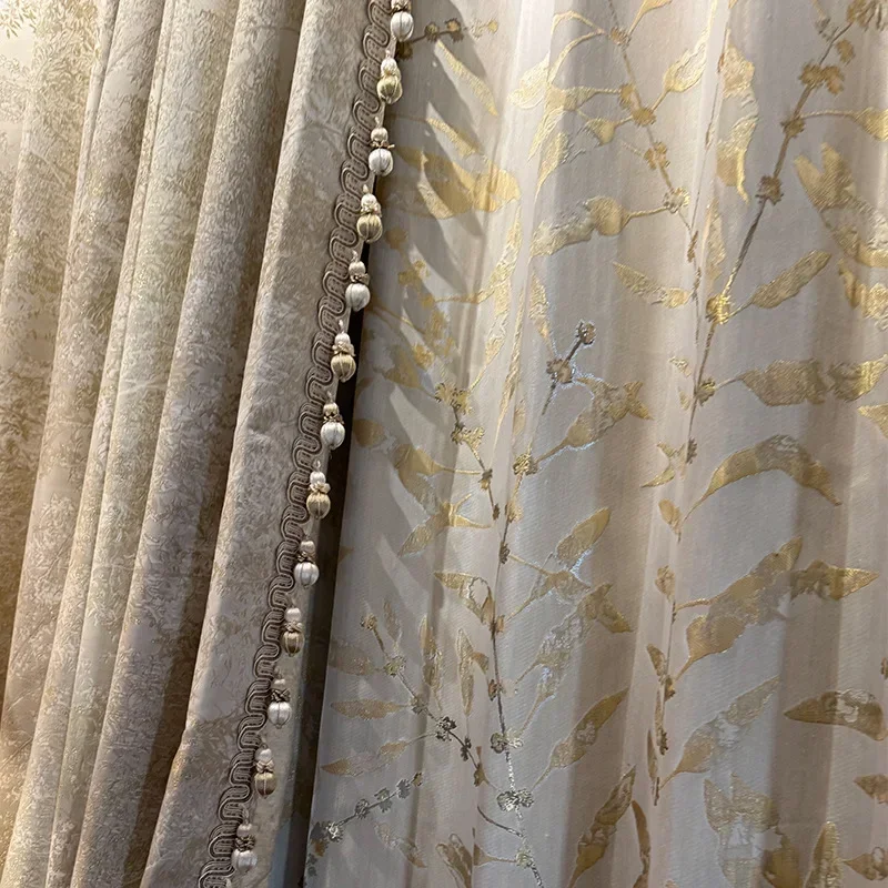 New Embossed Jacquard Splicing Thickened Blackout Curtains For Bedroom Living Room Floor-to-ceiling Windows Finished Products