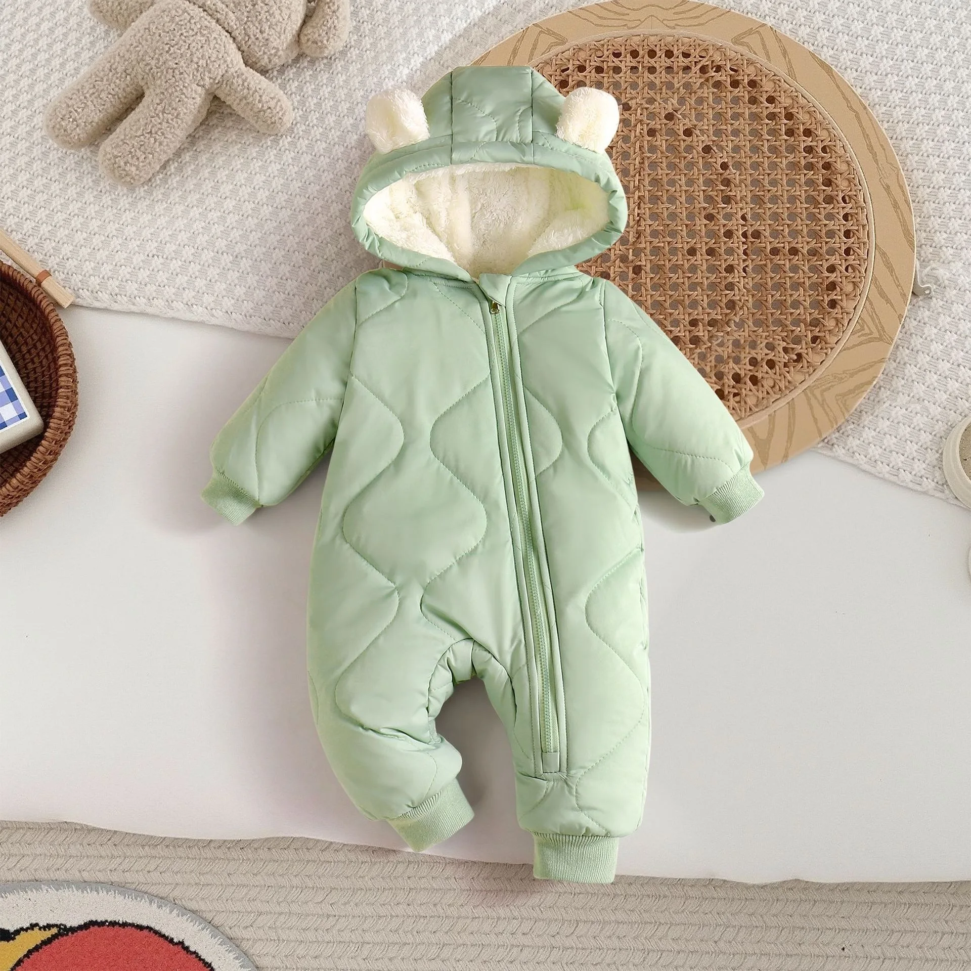 ZOETOPKID Winter Baby Outwear Clothing Fur Lining Warm Toddler Girl's Boy's Rompers Cartoon Bear Infant Jumpsuit