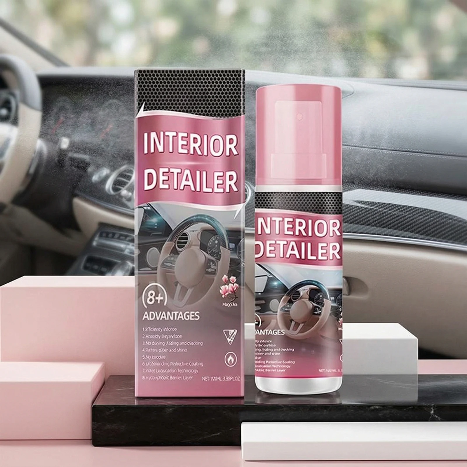 100ml Car Interior Cleaner Spray with Towel and Sponge All Purpose Car Interior Detailer Cleaner for Seats Dashboards & Consoles