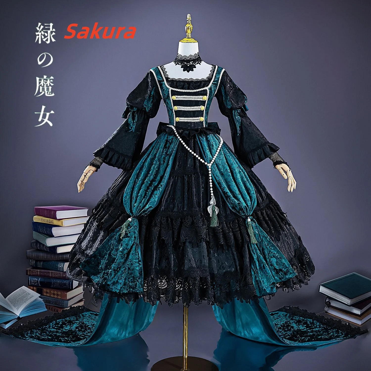 

Sieglinde Sullivan Cosplay Costume Ciel Green Lady Cosplay Wig Props Anime Black Butler Halloween Party Gorgeous Green Dress