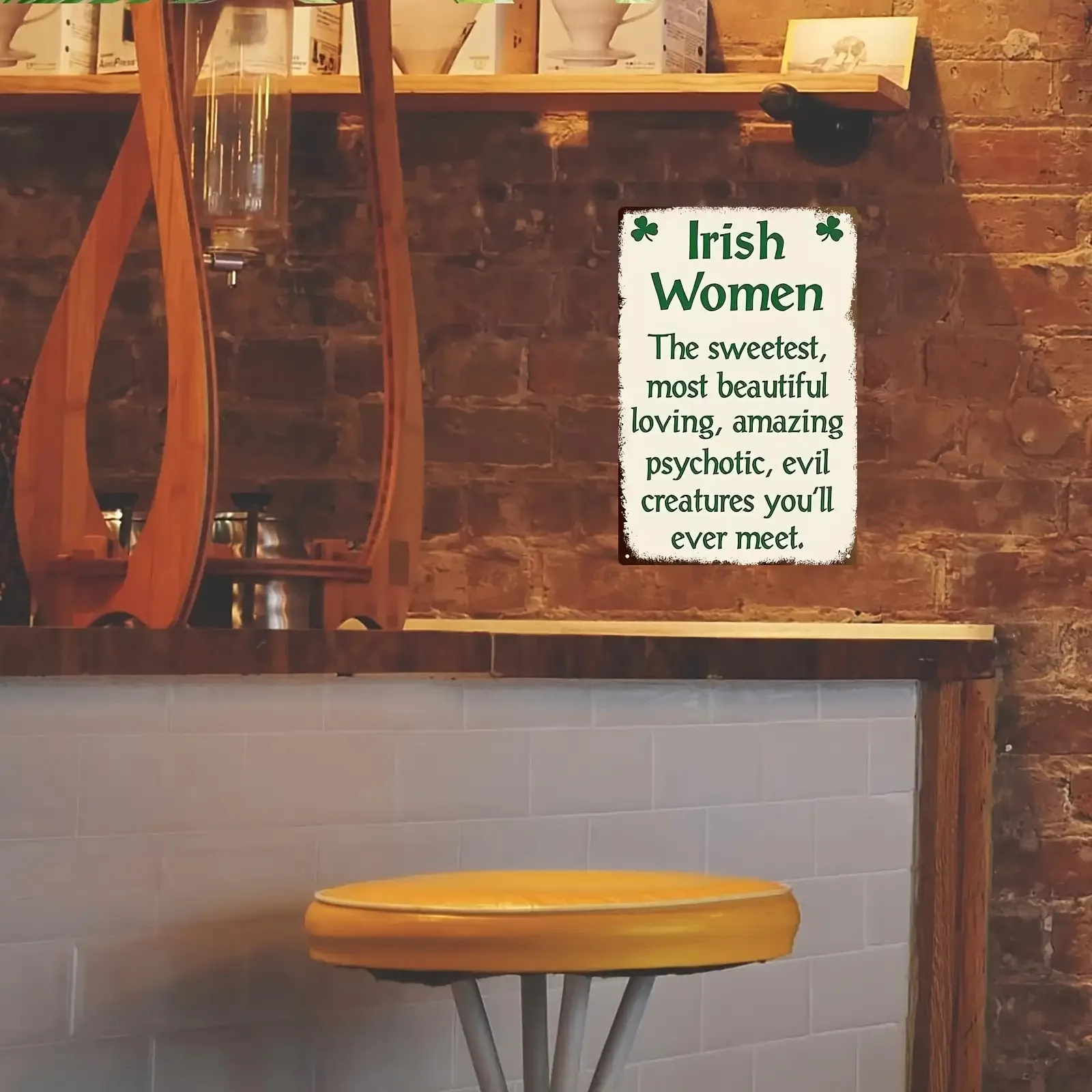 2D Flat Aluminum Retro Wall Sign Irish Women Humorous Quote Poster Clover Yellow Flower Durable Plaque Office Decor
