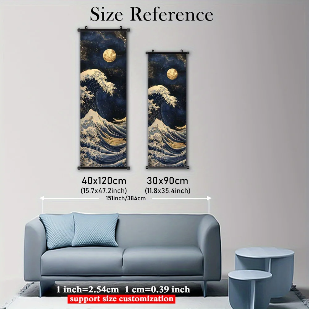 VIKAMA Japanese Anime Starry Night Wave Scroll Canvas Art Framed Home Decor Living Room Bedroom Dorm Room Wall Hanging