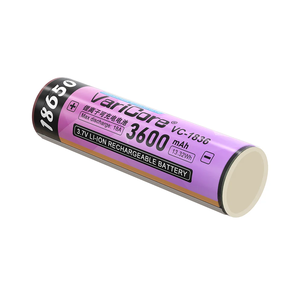 VariCore VC-1836 3.7V 18650 Rechargeable Li-ion Battery 3600mAh High Capacity 18A Discharge with Protection PCB