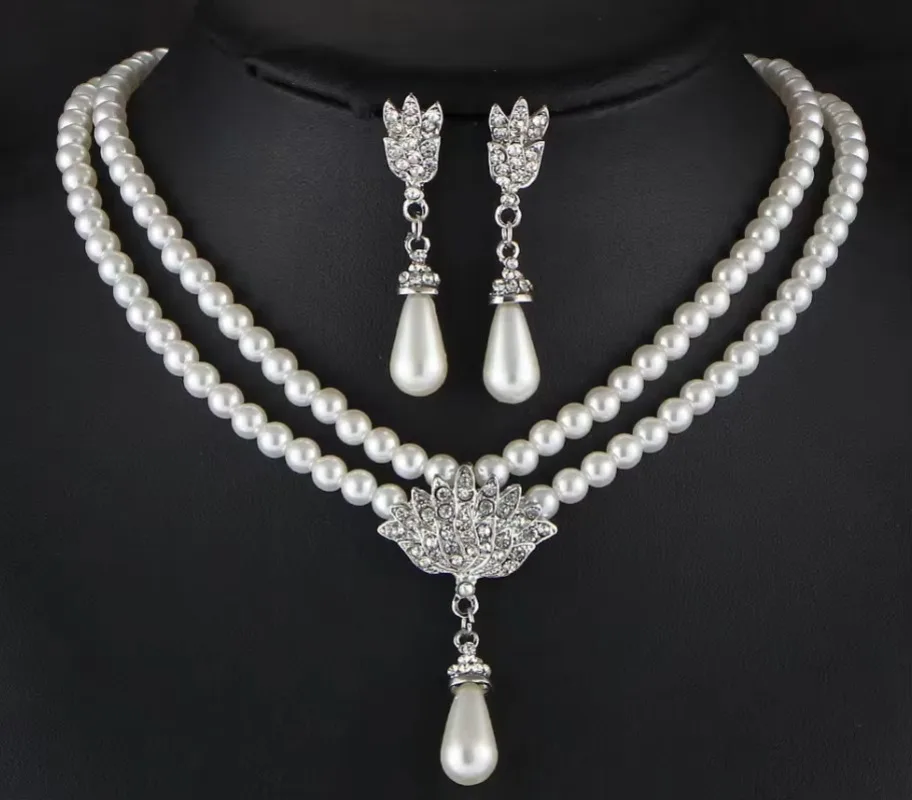 Elegant Set 6-7mm Sea Cultured White Round Pearl Necklace + Earring Jewelry 925 Sterling Silver