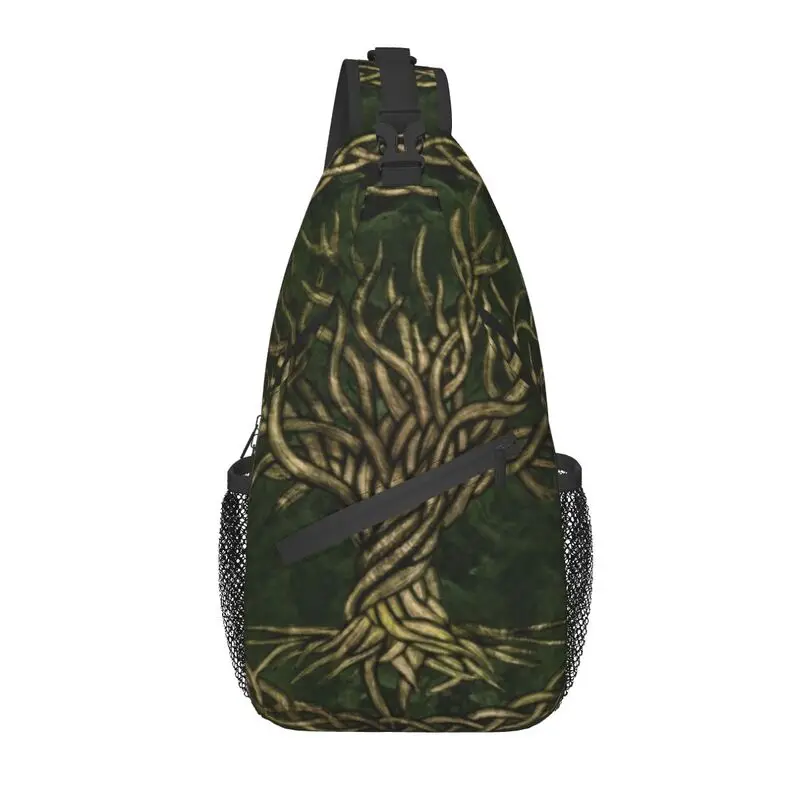 Fashion Green And Gold Tree Of Life Sling Crossbody Backpack Men Vikings Yggdrasil Shoulder Chest Bag for Camping Biking