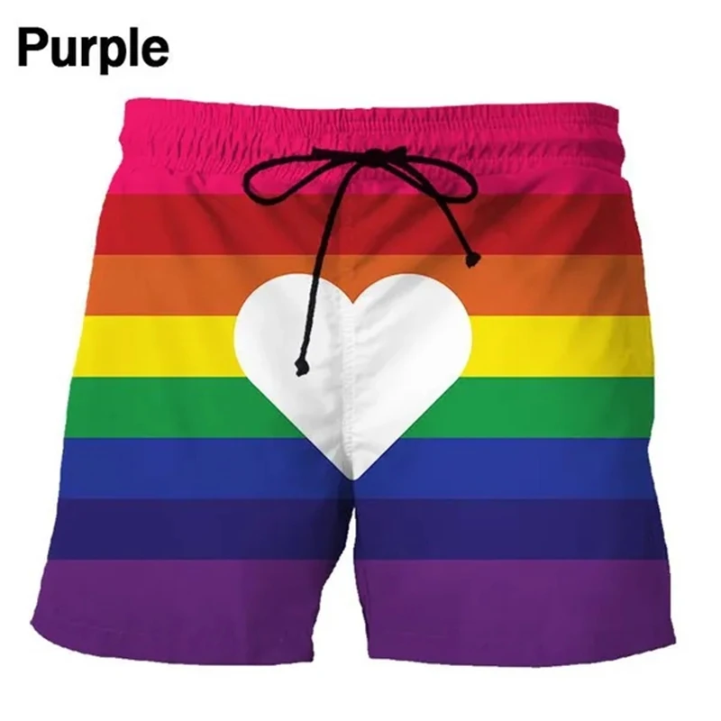 Color Heart-shaped Shorts Pants Men 3D Printed Swimsuit homme 2023 Summer Swim Trunks Beach Shorts homme Sport Gym Ice Shorts