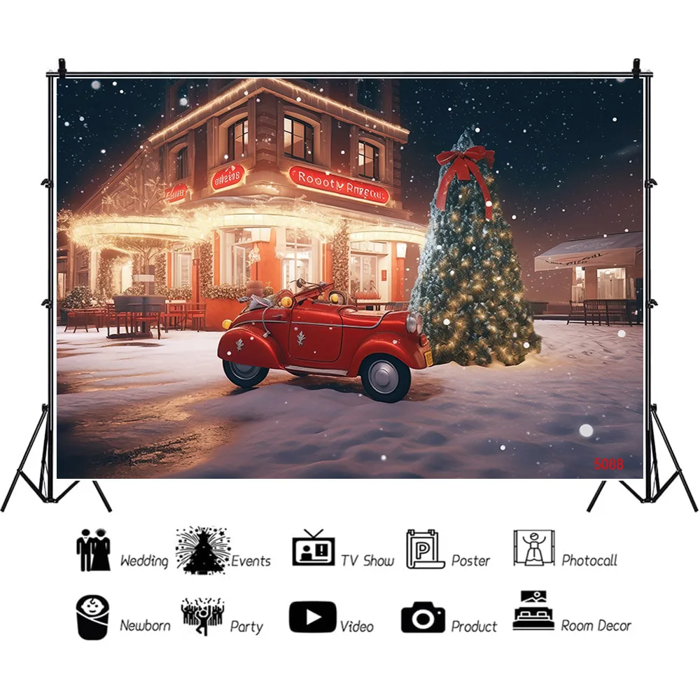 SHENGYONGBAO Retro Car Christmas Decoration Photography Backdrops New Year Candy Chimneys Store Window Studio Background WW-68