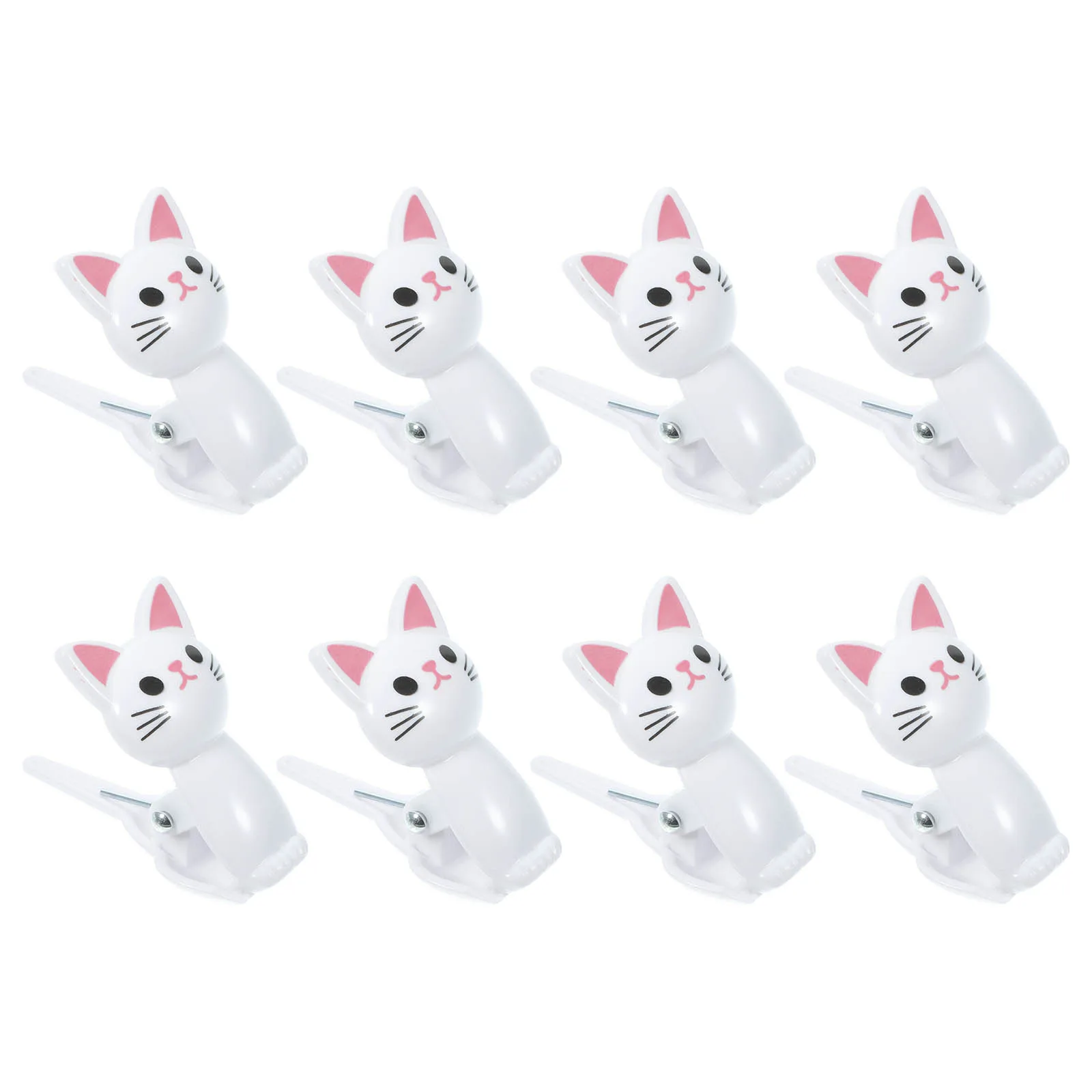 

8pcs 6 Cute Cat Shaped Clips Gray 3 White 3 Multipurpose Kitchen Chip Food Bag Sealing Reusable Practical Plastic Clamps