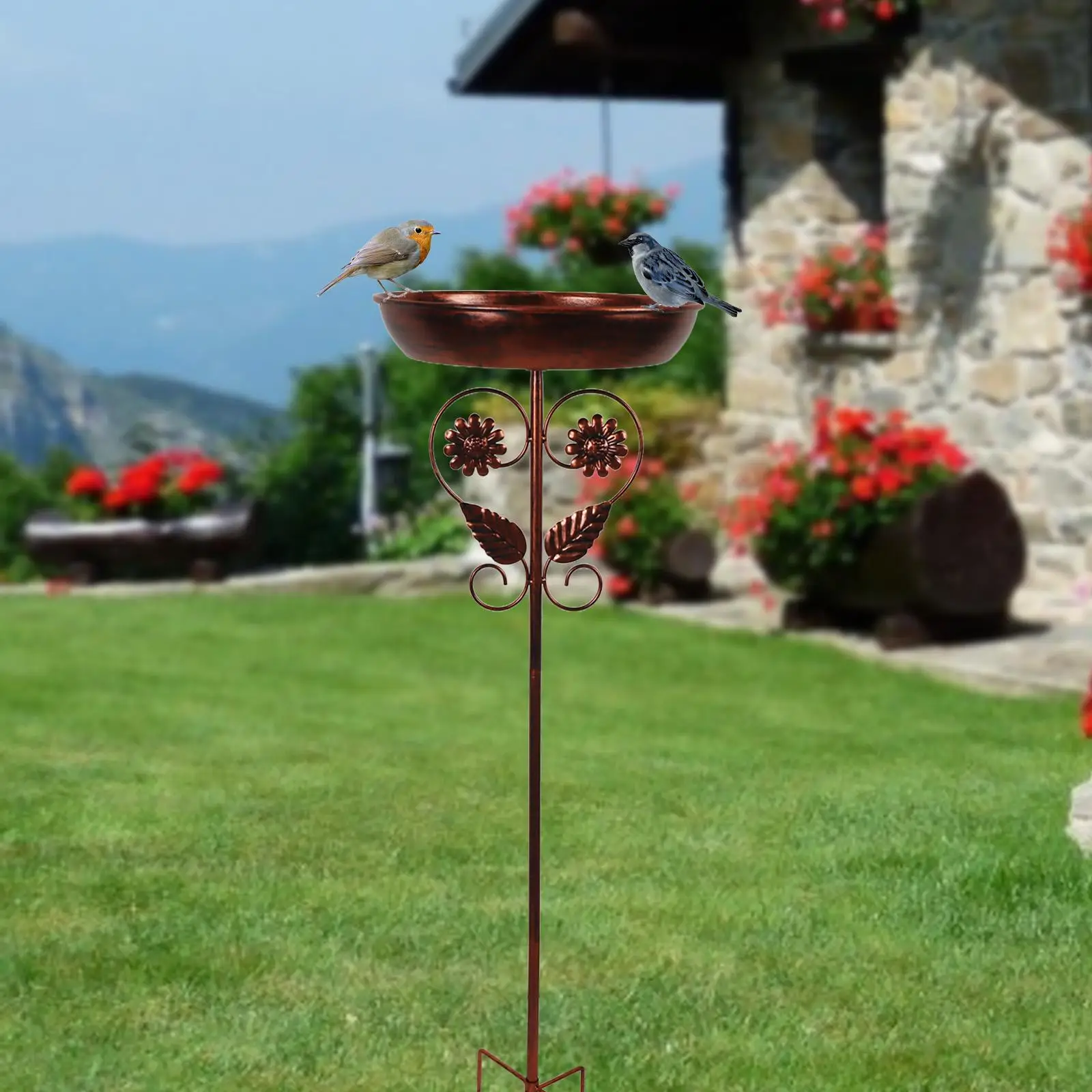 

Bath with Garden Stake Assembly Birdbath Landscape Bath Bowl Bird Feeder Tray for Park Housewarming Lawn Outdoor