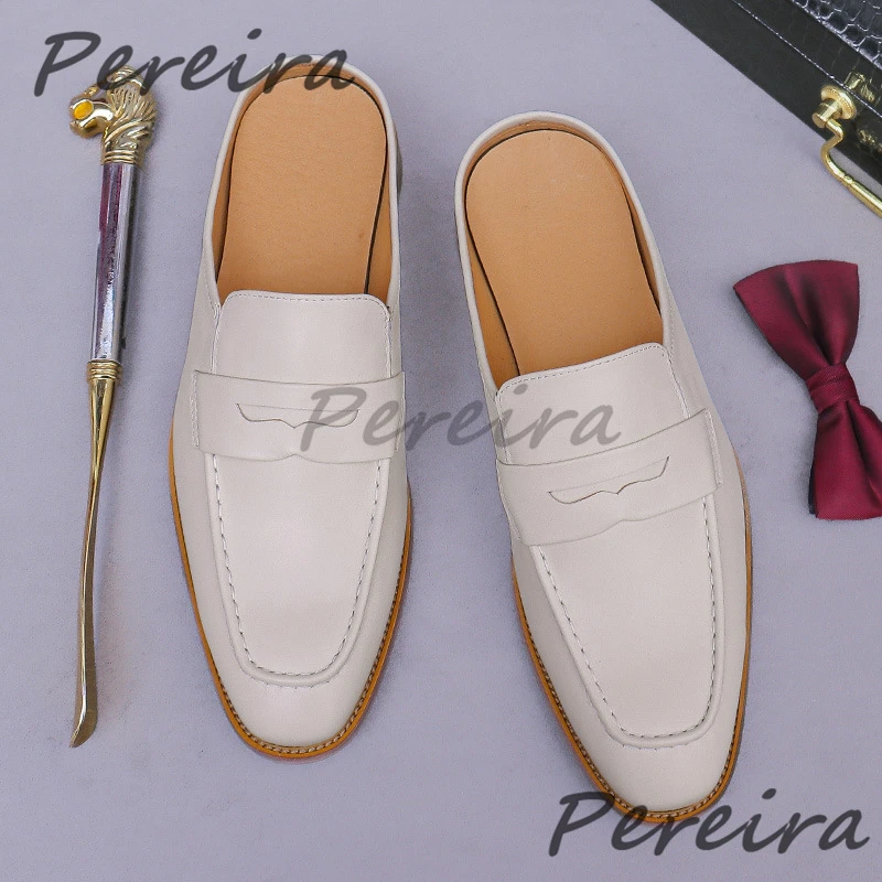 

Мужская повседневная деловая обувь в британском стиле, новые летние однотонные полутапочки из натуральной кожи, мужская обувь ручной работы на низком каблуке с острым носком