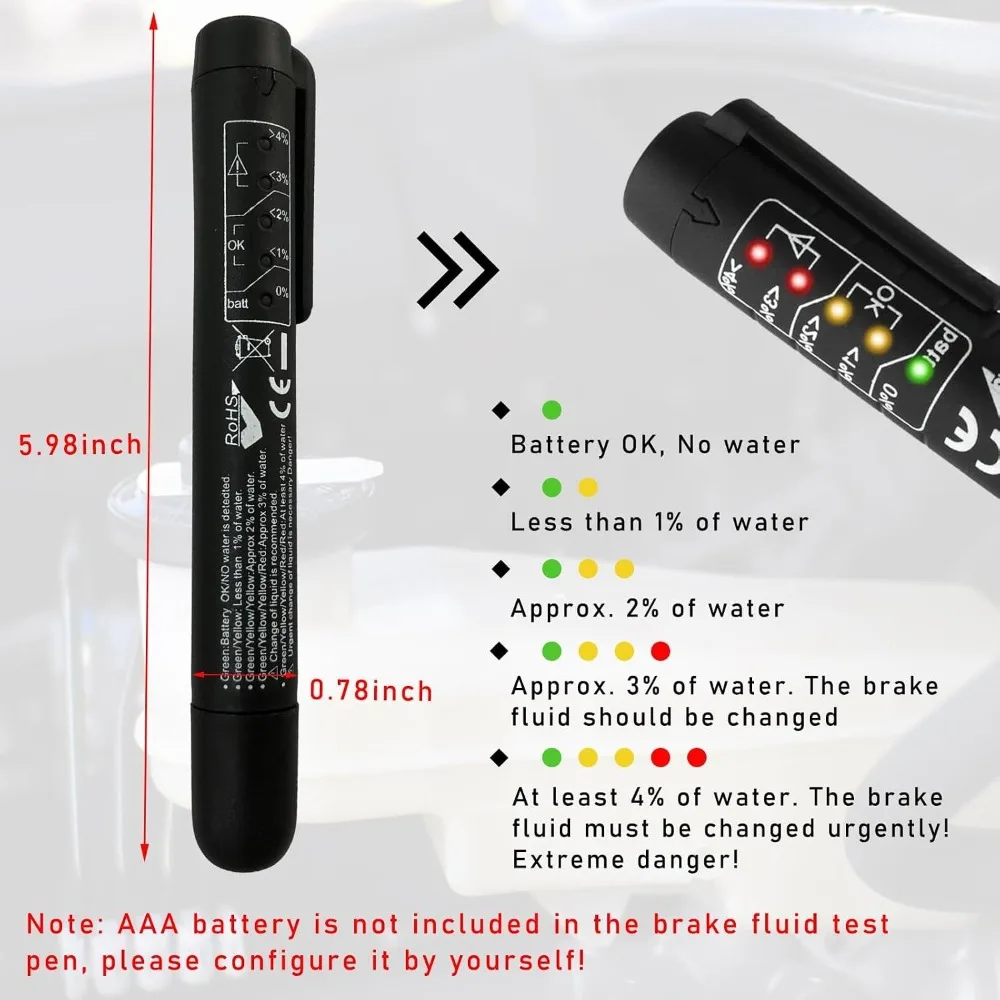 Brake Fluid Liquid Tester Pen, Hydraulic Fluid Liquid Oil Moisture Analyzer with 5 LED  Auto Brake Diagnostic Testing Tool