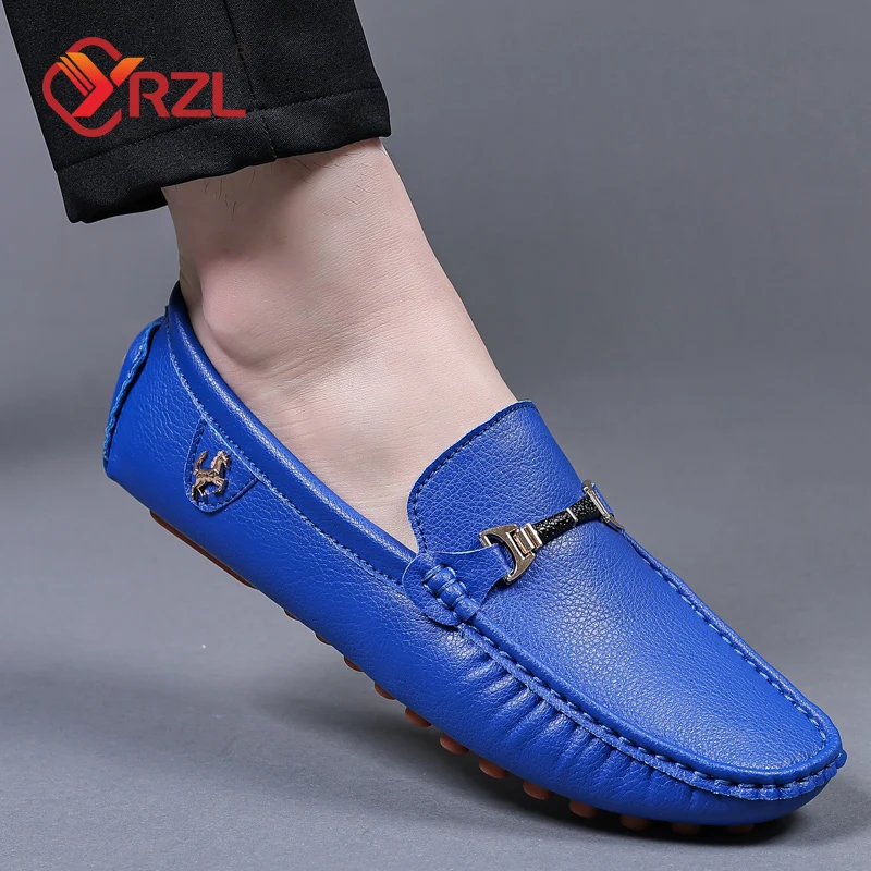 YRZL Men Loafers Soft Moccasins High Quality Spring Autumn PU Leather Shoes Men Flat Driving Shoes White Loafers for Men Size 48