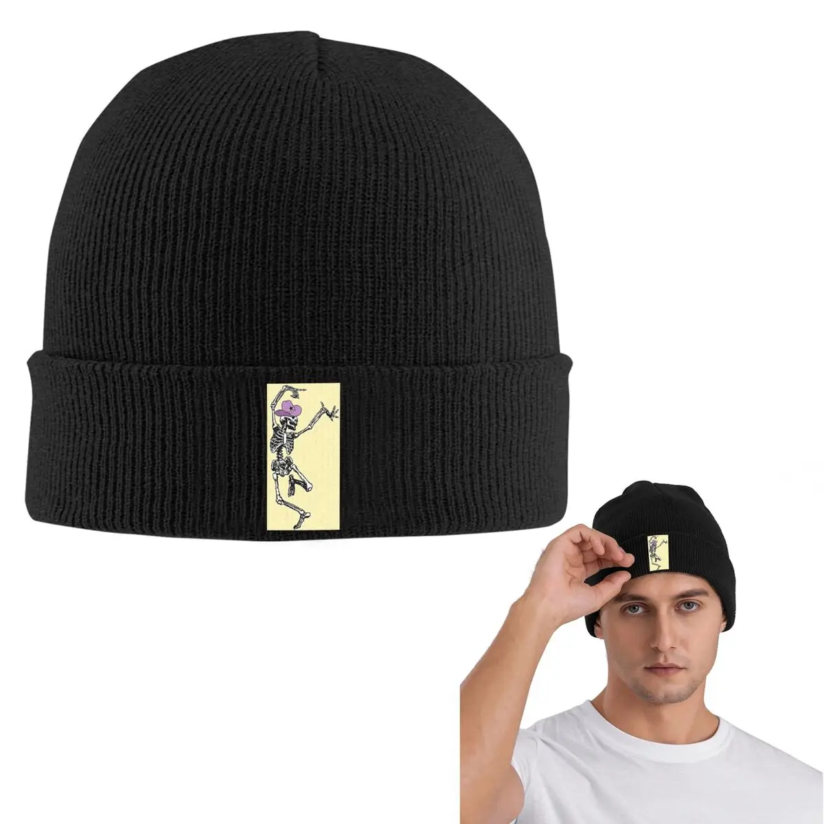 

Забавная теплая вязаная шапка с танцующим скелетом, модная шапка с капюшоном, осенне-зимние уличные шапочки, шапки для взрослых унисекс