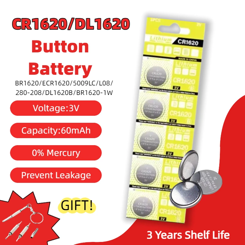 

2-50PCS CR1620 L08 3V Lithium Battery Button Battery Compatible with for Watch Key Fob Calculator Car Remote Remote Control Toys