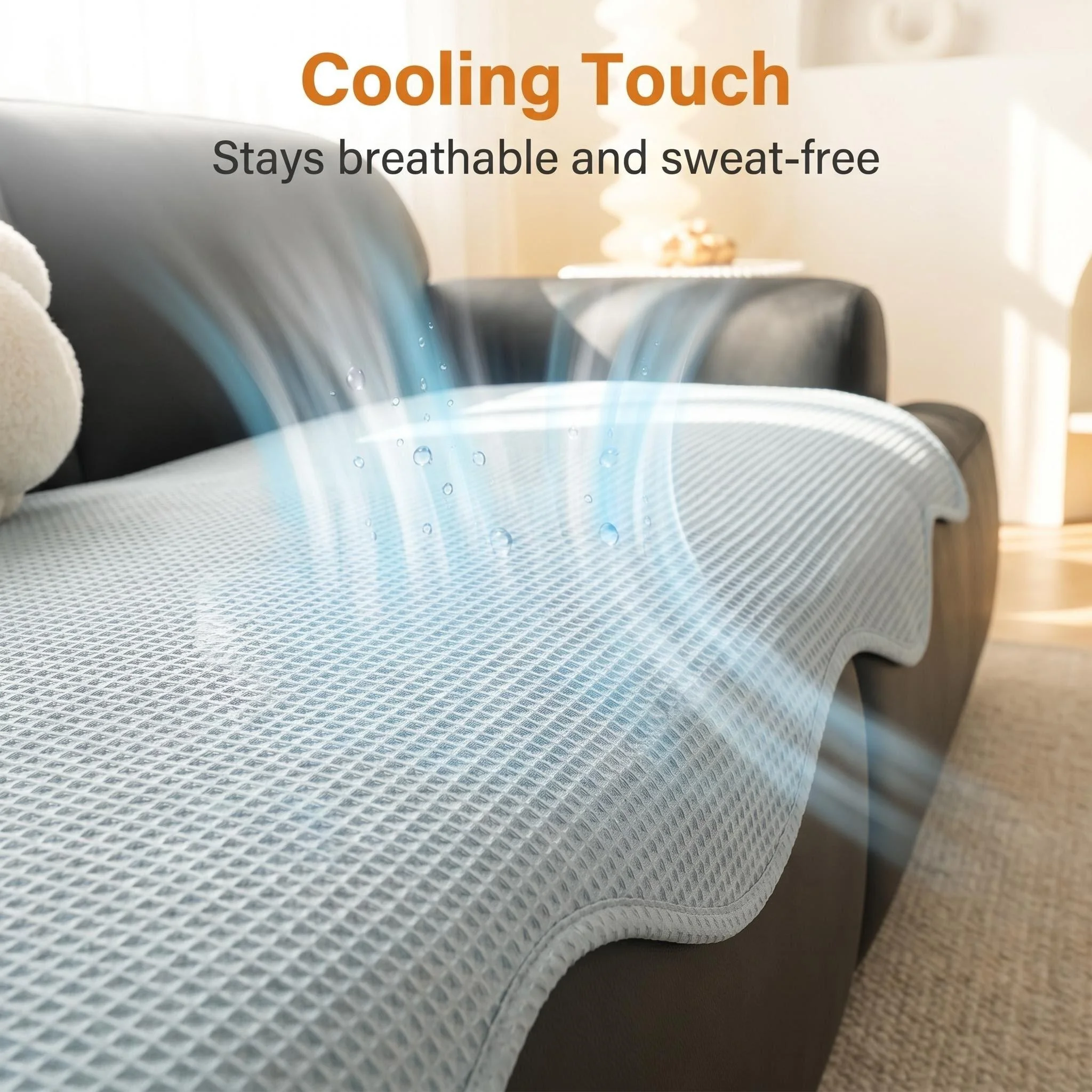 1pc Solid Waffle Cool Touch Sofa Cover, for Summer Living Room Couch Seat Cover Sofa Mat  Pet Friendly Soft Cool Feel