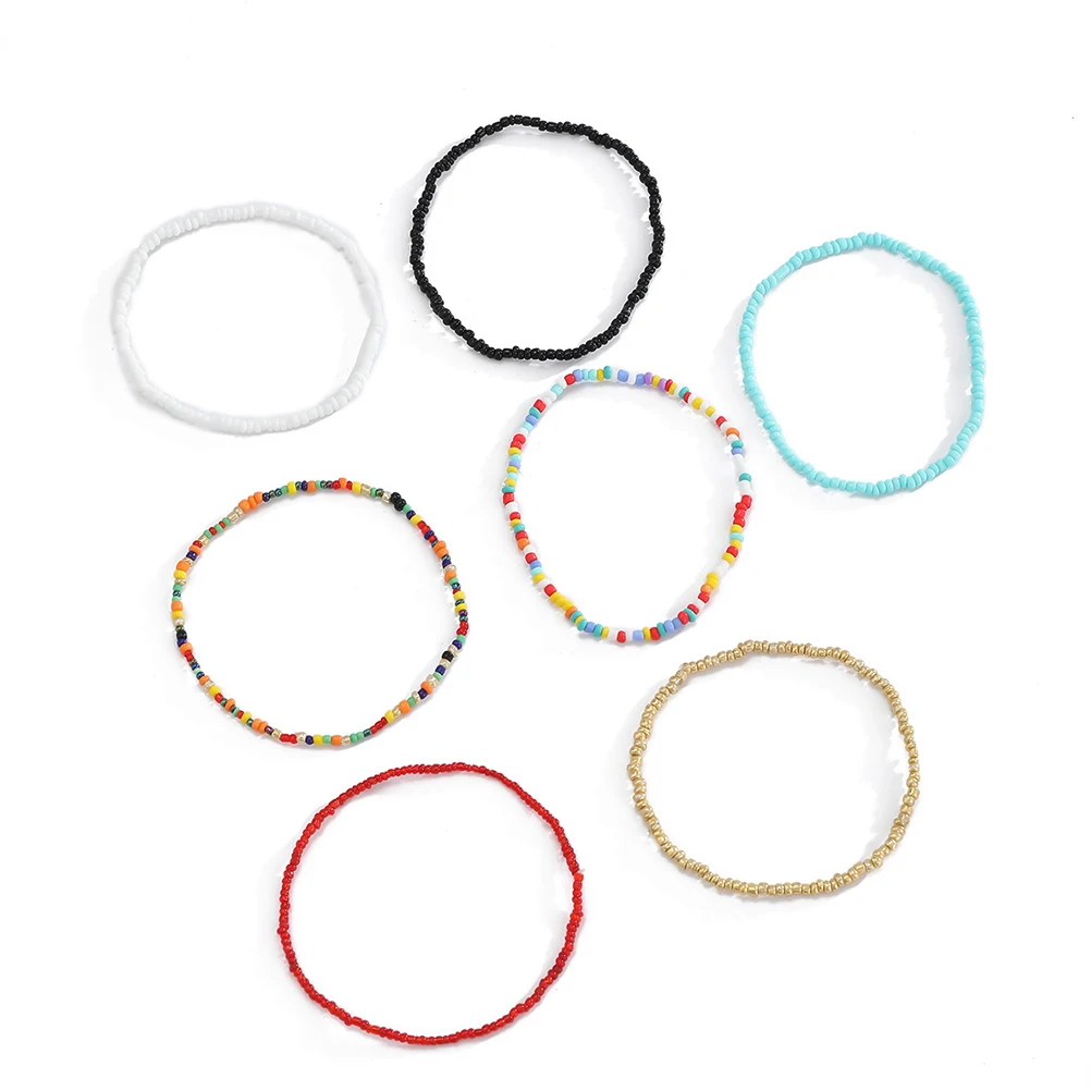 

Beaded Ankle Chain 7Pcs Simple Pendant Elastic Wrist Feet Decor Fashion Handmade Party Daily Wear Bracelet Foot Jewelry
