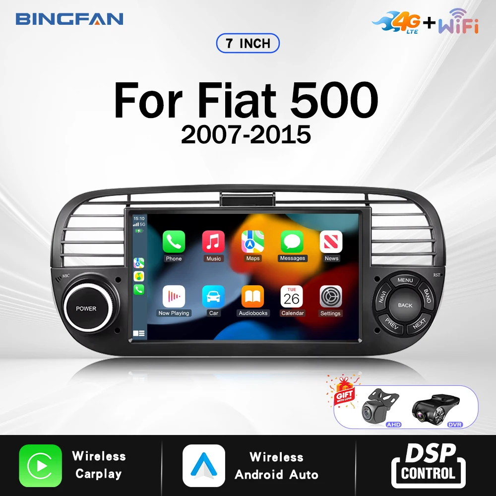 Android Car Radio for Fiat 500 500C 2007-2015 Wireless CarPlay Android Auto GPS Navigation Smart System
