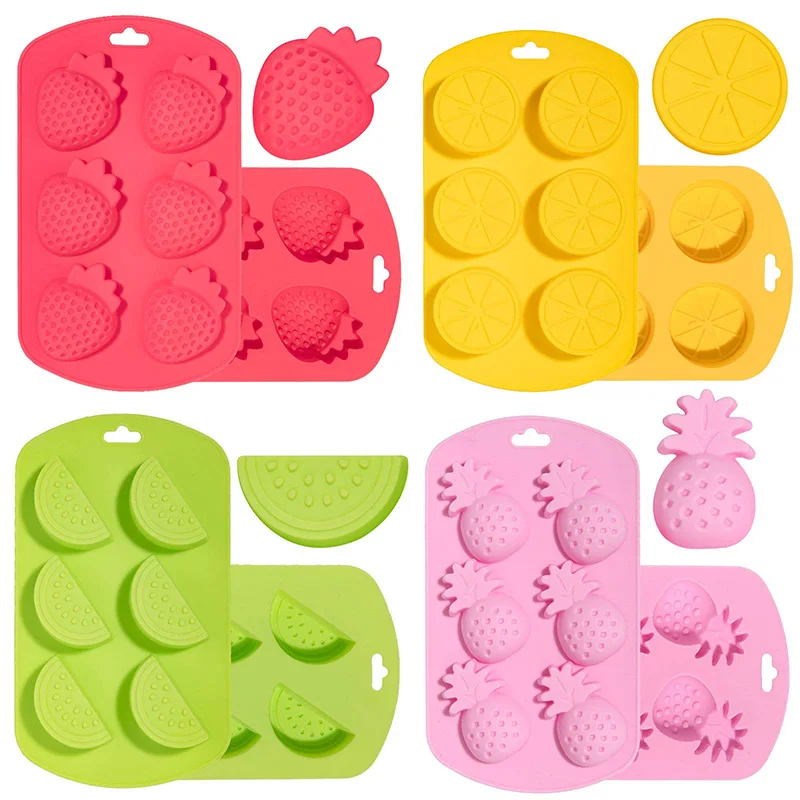 4 Pack Fruit Shaped Silicone Mold Pineapple Orange Watermelon Strawberry Chocolate Baking Mould Summer Fruit Ice Mold for Jelly