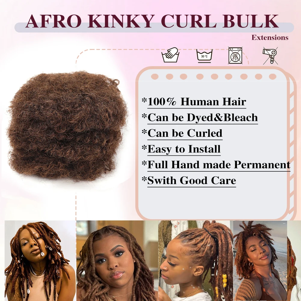 4 # Extensiones de cabello humano 100% Afro rizado a granel, trenzas sucias Reggae, rastas de pelo de ganchillo Natural brasileño