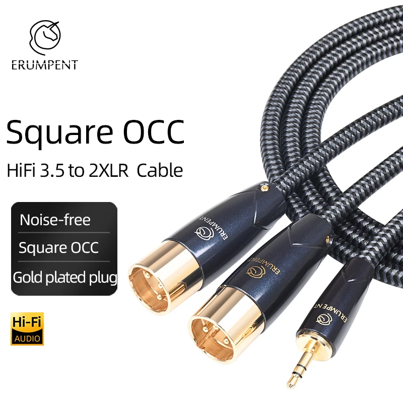 ERUMPENT HiFi 3.5mm to 2XLR Aduio Cable Hi-end OCC Core 3.5 Stereo to 3Pin XLR Balanced Male and Female Cable for Mixer Speaker