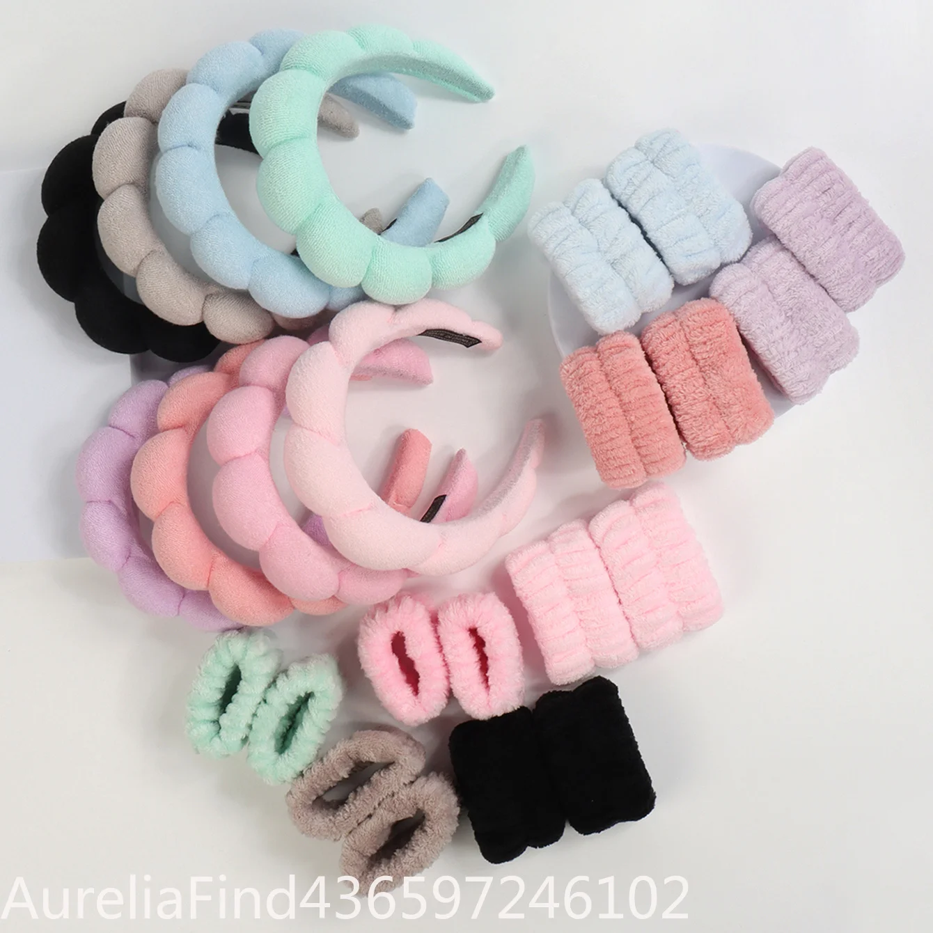 1/3Pcs Microfiber Spa Bubble Headband & Wristband Set Puffy Hair Band for Face Washing Makeup Shower Skincare