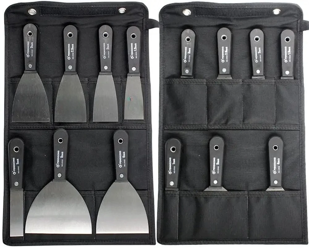 7PCS Putty Knives Set Flex Drywall Knife Paint Scraper Kit 7 Sizes Soft Grip Handle Carbon Steel Blade Canvas Storage Bag Includ