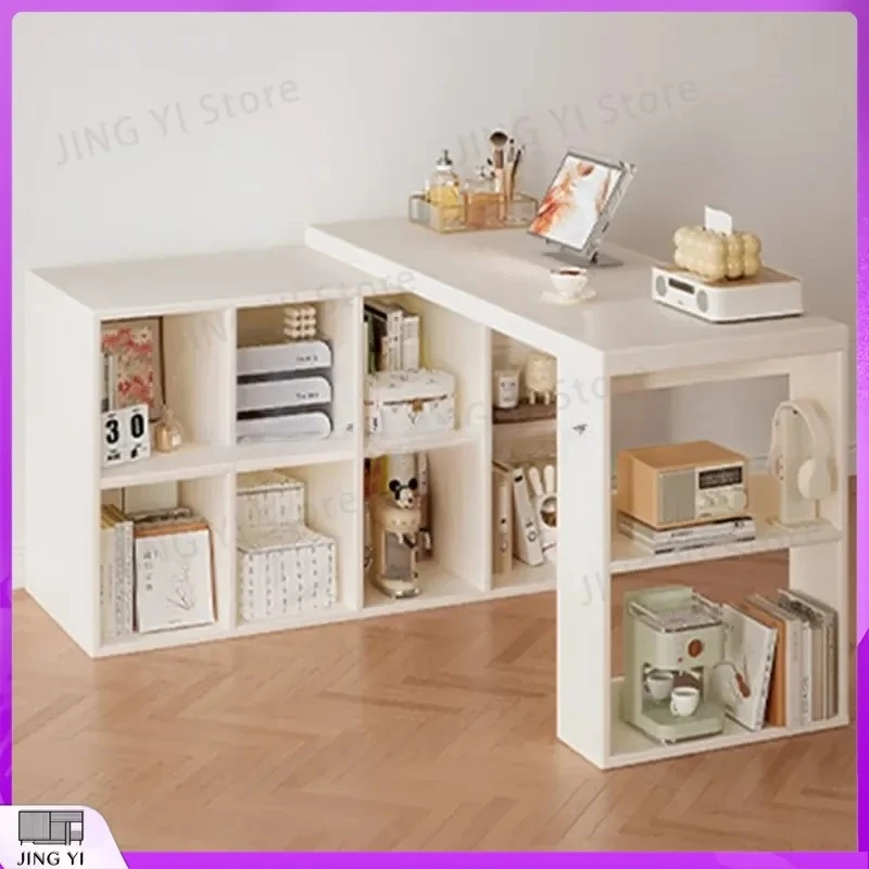 Adjustable White Computer Desk with Storage Cabinet Extendable Office Desk for Bedroom Study Room Corner Desk Home