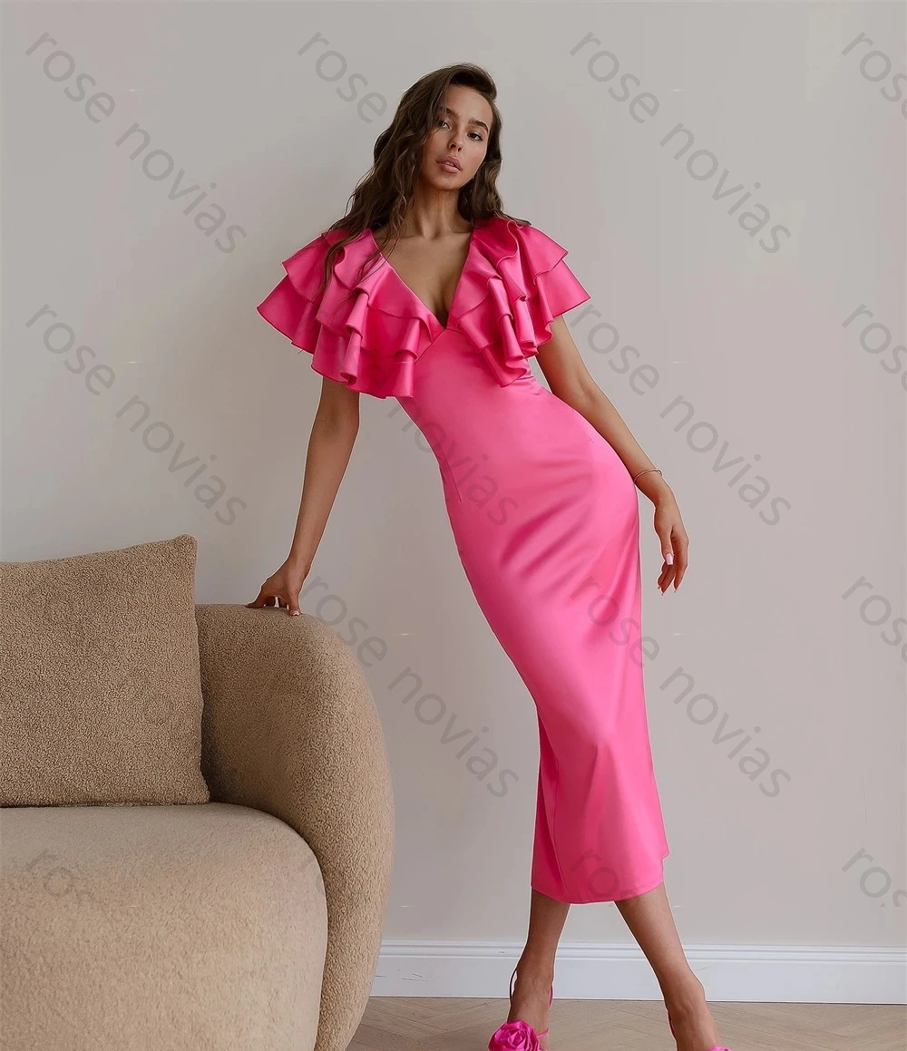 Haute qualité personnalisé sirène Simple Satin soirée élégant col en v sans manches robes de retour mode Occasion spéciale G