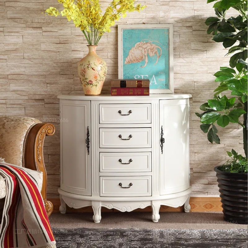 

Bedroom entrance cabinet, semi-circular solid wood chest, living room partition cabinet painting