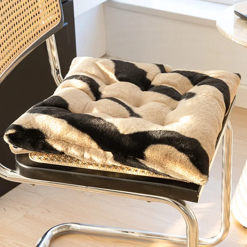 2025 New Zebra Pattern Plush Chair Cushion Thick Leisure Seat Cushion for Office Home Autumn and Winter Warm Sitting Artifact