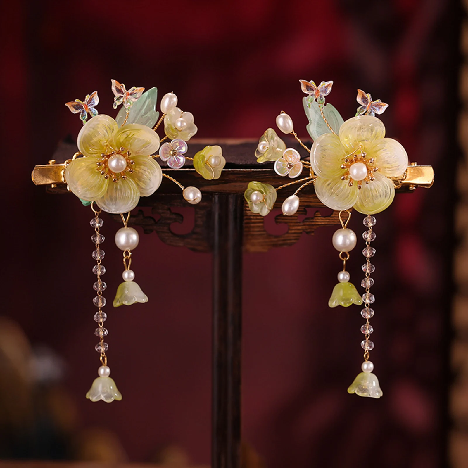 Elegante Bloem Haarspelden Zijclips Nieuwe Chinese Stijl Meisjes Haaraccessoires Parels Hanger Bloemen Haar Sieraden voor Hanfu Jurk