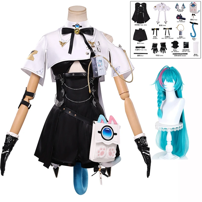 Neverness to Everness NTE Mint Disfraz de Cosplay con Accesorios, Orejas, Cola, Traje de Halloween, Peluca, Uniforme de Juego de Rol de Anime